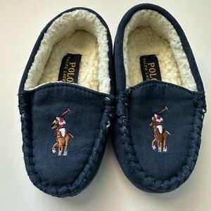 Polo Ralph Lauren Navy Slippers with Embroidered Design